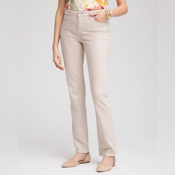 Chicos So Slimming Girlfriend Slim Leg Jeans light tan size 3.5 NWT in packaging - Picture 1 of 7
